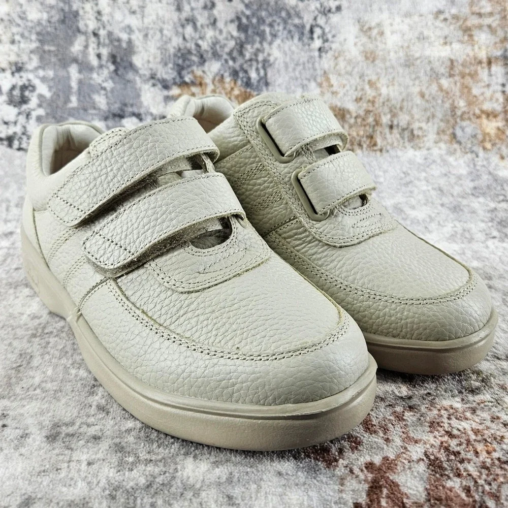 Dr Comfort Collette Orthopedic Shoes Women 7.5 Wide Beige Leather Hook and Loop
